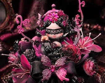 inspirierter Schädelpanda-Dark Rose Gothic Elf Figur - Umweltfreundliches Kunststoff Fantasy Sammlerstück