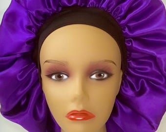 Handgemaakte paars satijnen haarmuts | Dubbelzijdige, beschermende slaapkap
