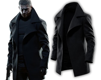 Chris Redfield Black Wool Coat Resident E Village Coat – RE8 Men’s Cosplay Jacket Game Cosplay  Handmade
