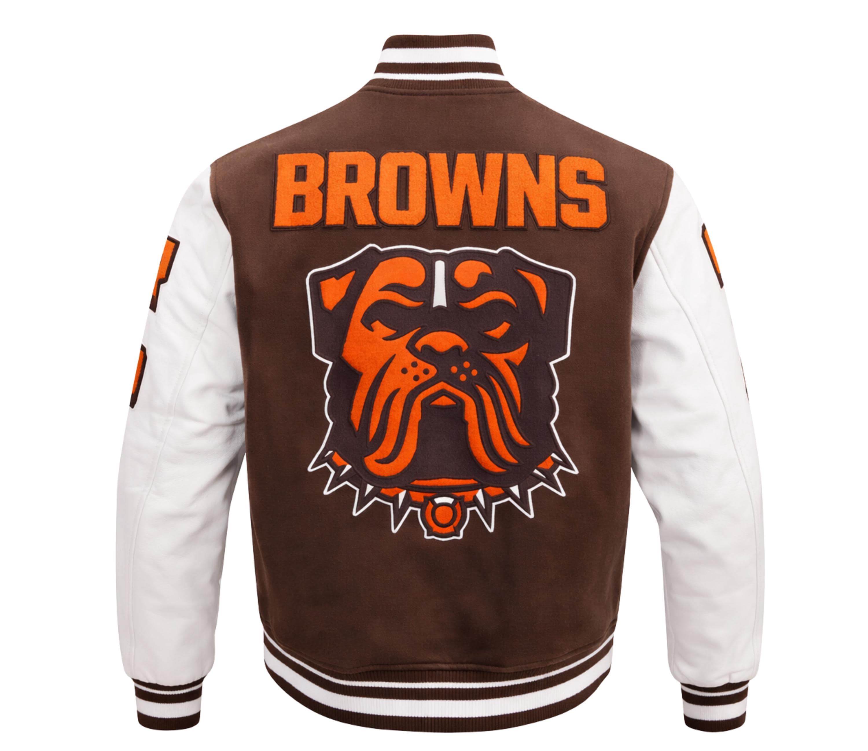 Dawg Pound Bulldog Varsity Jacket – Cleveland Browns Patch Wool