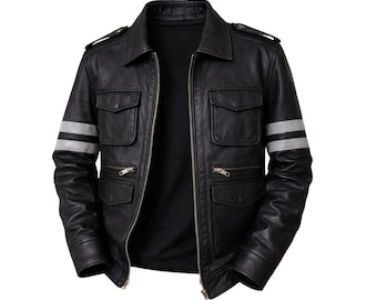 Leon S. Kennedy Resident Evil 6 Leather Jacket – RE6 Black Biker Motorcycle Coat – Men’s Genuine Sheep Leather Cosplay Costume Handmade