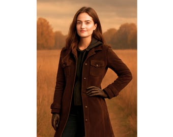 Luxury Handmade Suede Trench Coat for Women — Dark Brown Long Real Leather Winter Jacket