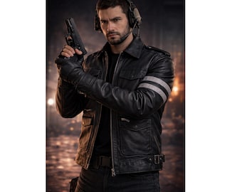 Resident Evil 6 Leon S. Kennedy Leather Jacket – RE6 Black Biker Motorcycle Coat – Men’s Genuine Sheep Leather Cosplay Costume Handmade