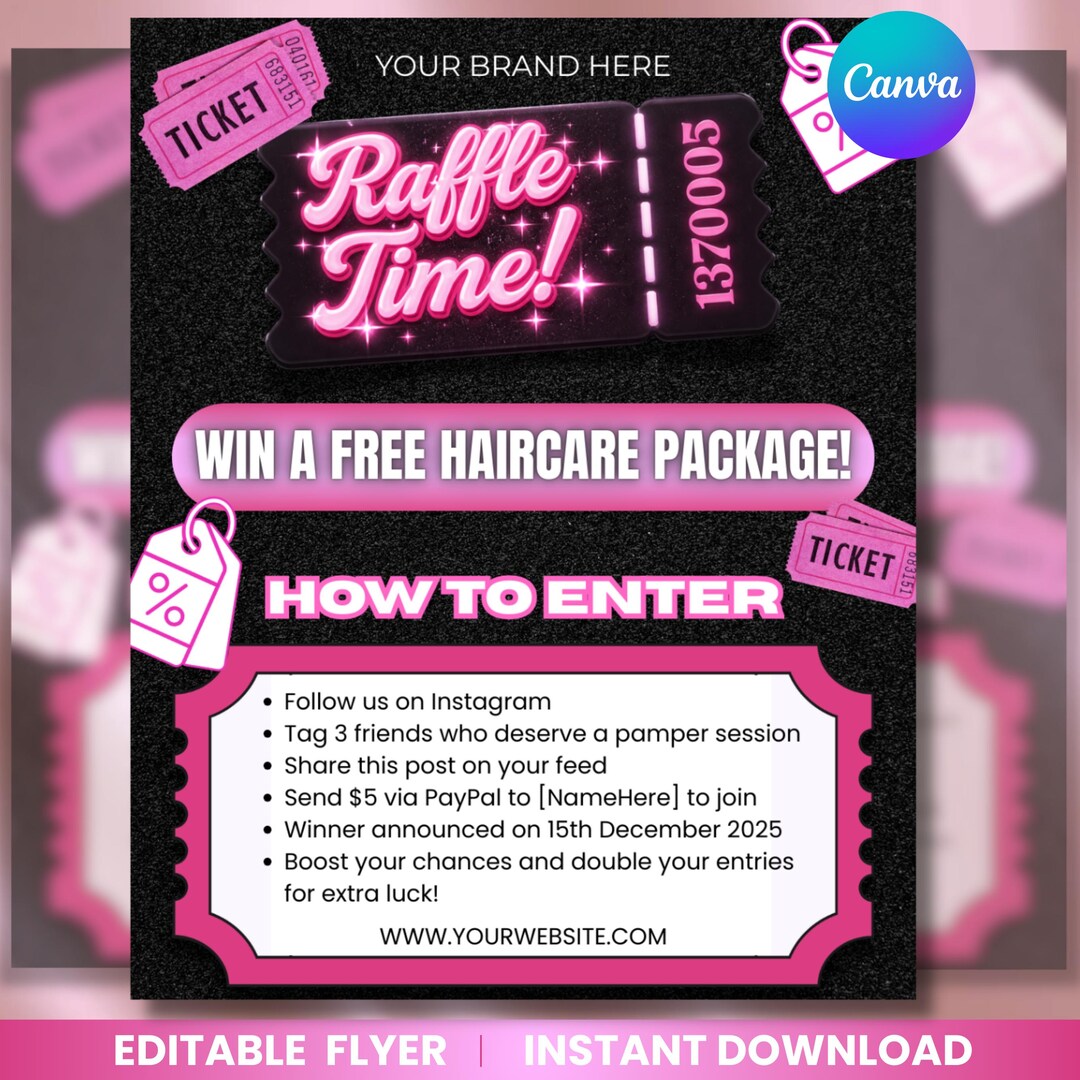 Hair Raffle Raffle Giveaway Flyer, Prize Flyer, Contest Flyer, Beauty Flyer, Hair ...