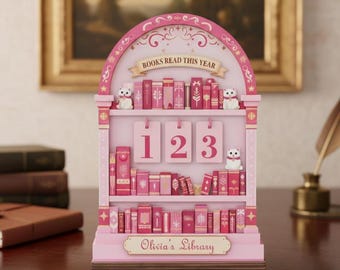 Rastreador de lectura de libros personalizado, contador de libros de biblioteca personalizado, letrero para mostrar objetivos de lectura, regalo para amantes de los libros, decoración de estantería con nombre personalizado