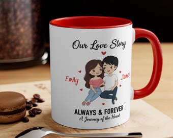 Taza personalizada para pareja, taza con nombre personalizado, regalo de aniversario para él y ella, taza de café con pareja de dibujos animados, regalo de San Valentín