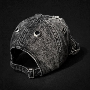 Handcrafted Custom Cap – Dark/Grunge Style Uniqe Distressed Cap with Metal Accents image 2