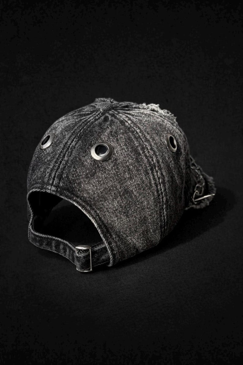 Handcrafted Custom Cap – Dark/Grunge Style Uniqe Distressed Cap with Metal Accents image 2