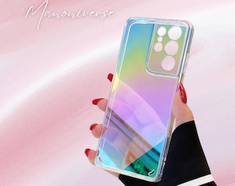 Étui de téléphone à paillettes colorées laser pour Samsung Galaxy S24 S23 S22 S21 S20 Ultra Note 20 10 A Series - Jolie coque rigide transparente, esthétique et brillante