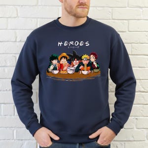 Anime Heroes Sweatshirt | Anime Crossover Unisex Black Sweatshirt | Otaku Gift | Ramen Anime Streetwear
