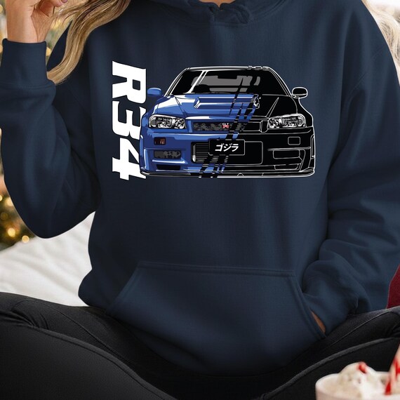 Nissan GTR R34 Hoodie, JDM Car Hoodie, Skyline R34 Godzilla Sweatshirt, Japanese Streetwear Car Lover Gift