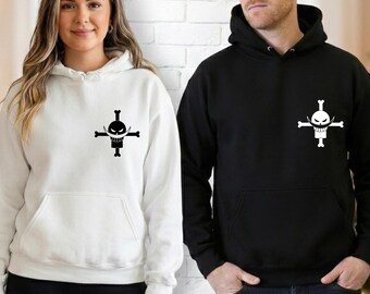 Minimal Anime Skull Logo Hoodie, Navy Blue Unisex Hoodie, Pirate Style Graphic Hoodie