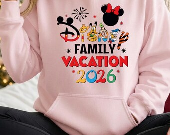 Disney Family Vacation 2026 Hoodie, Matching Family Trip Sweatshirt, Mickey Minnie Inspired, Unisex Disney World Hoodie