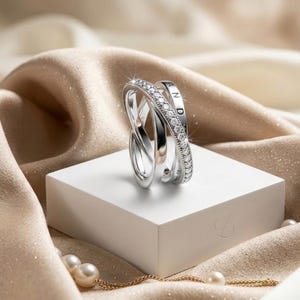 Crossover Pave Triple Band Ring, Spiral Structure of the Solar System, Thoughtful Gift.