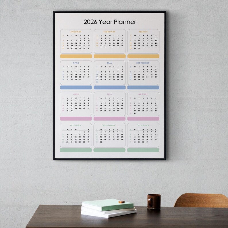 2026 Printable Yearly Wall Planner – Pastel Color Design – Year at a ...