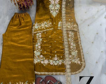 Designer Party Wear Yellow Salwar Kameez with Dupatta for Women, Sharara Suit, Top-Palazzo,Pakistani Suits, Indian Ethnic Suit