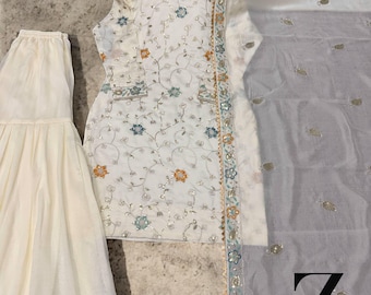 Designer White Salwar Kameez with Dupatta for Women,Wedding Sharara,Pakistani Sharara Suits, Top-Palazzo,Indian Ethnic Wear, Readymade dress