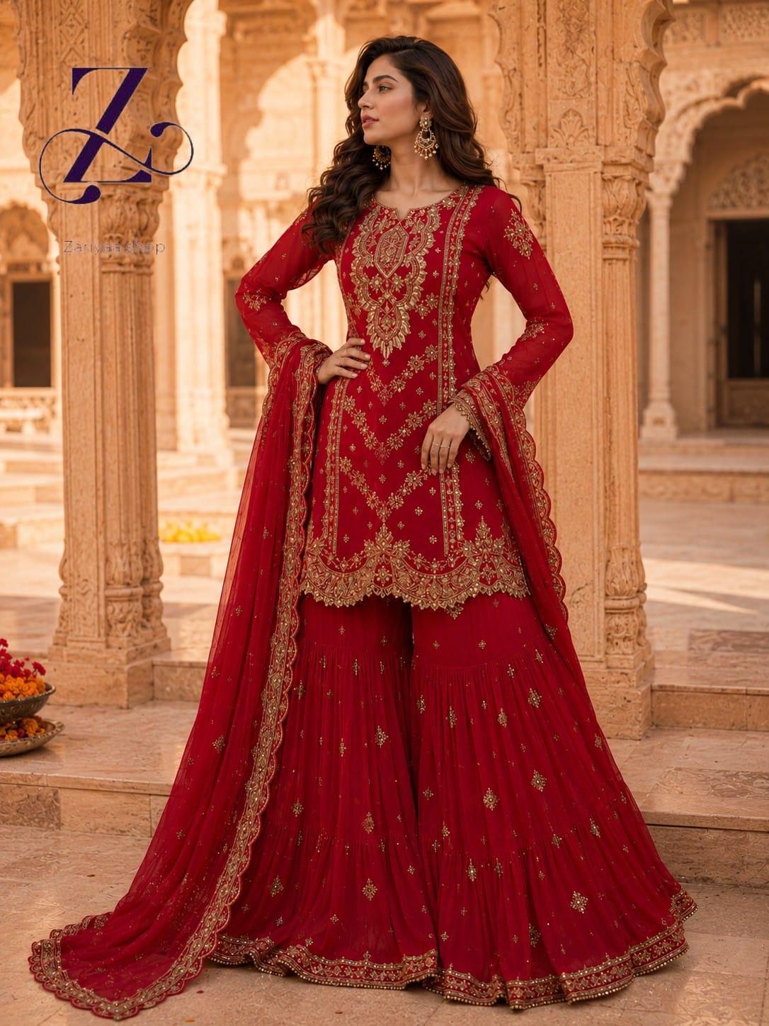 salwar kameez simple red dress design pakistani Red Silk Salwar Suit: Hand Embroidered Pakistani Wedding Dress