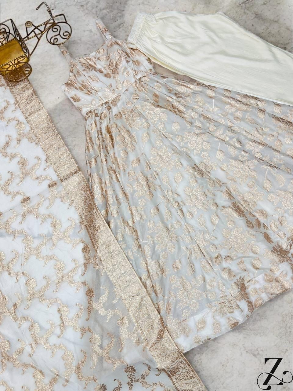 green emerald velvet dress Embellished White Lawn Frock with Churidar Pakistani Eid Dress – Nameera by  Farooq main image 0