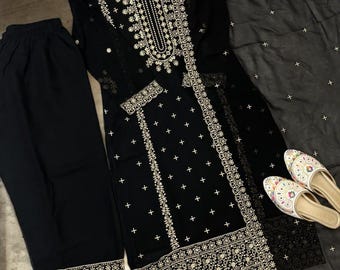 Designer Party Wear Salwar Kameez with Dupatta for Women, Sharara Suit,Pakistani Suits, Top-Palazzo, Indian Ethnic Suit,  Palazzo suit set