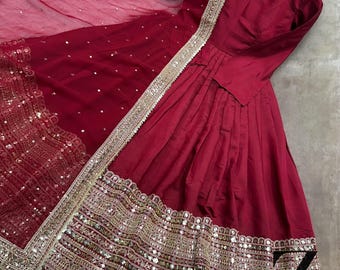 Designer Anarkali Gown Set with Dupatta,Heavy Embroidery Mirror Work Dress, Festive & Wedding Wear, Readymade Indian ethnic wear 3pc