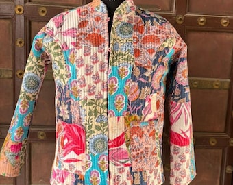 Handgemaakt Indiaas gewatteerd katoenen jack met patchwork, omkeerbare boho-jas