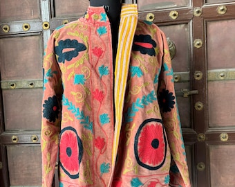 Handmade Suzani Velvet Jacket, Boho Embroidered Coat, Women’s Festival Wear, Free size