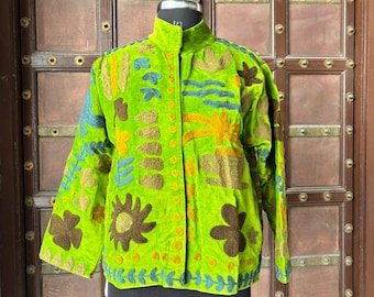 Handmade Suzani Velvet Jacket, Floral Embroidered Boho Coat
