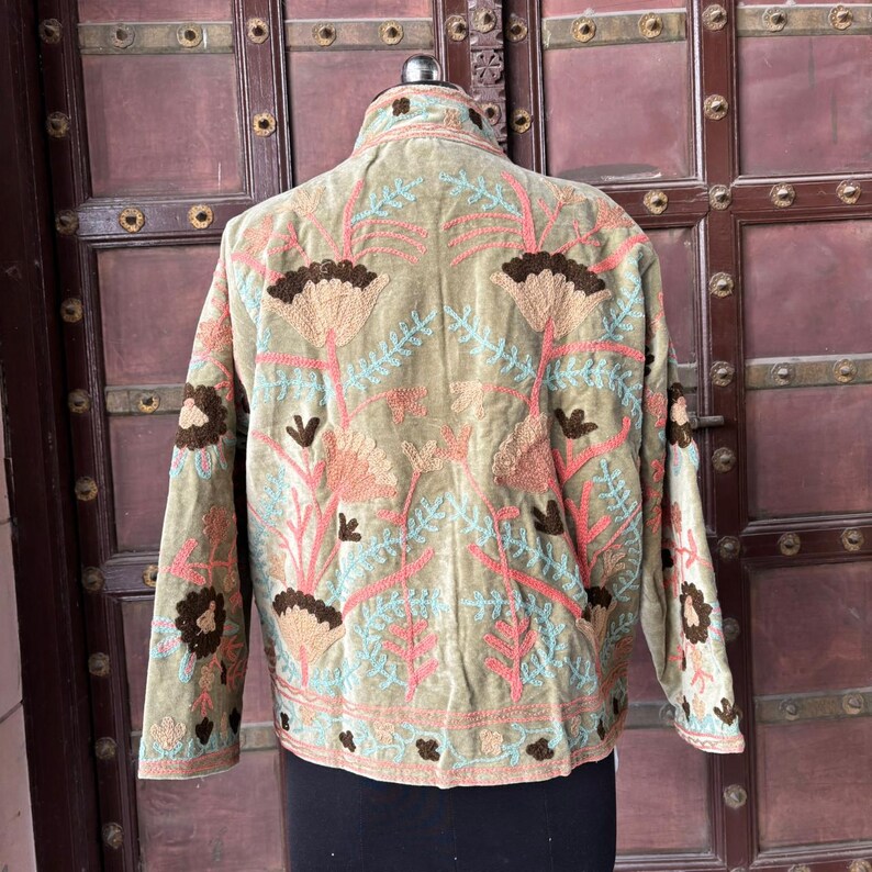 Velvet Suzani Jacket, Suzani Embroidery, Moroccan Jacket, Embroidered Jacket, Embroidered Clothing, Suzani Embroidered Velvet Jacket, Men Tapestry Clothes, Suzani Bird, Autumn Jacket, Oversized Embroidered Demin Jacket, Embroidered Floral Jacket, Embroidered Clothing Women Boho, Floral Suzani, Suzani by the Yard, Suzani Black, Indian Cotton Suzani, Suzani Wholesale, Hand Embroidered Cotton Suzani, Suzani Jacket Peacock, King Suzani, Kilim Blazer Suzani, Handmade Textile Asian, Vintage Winter