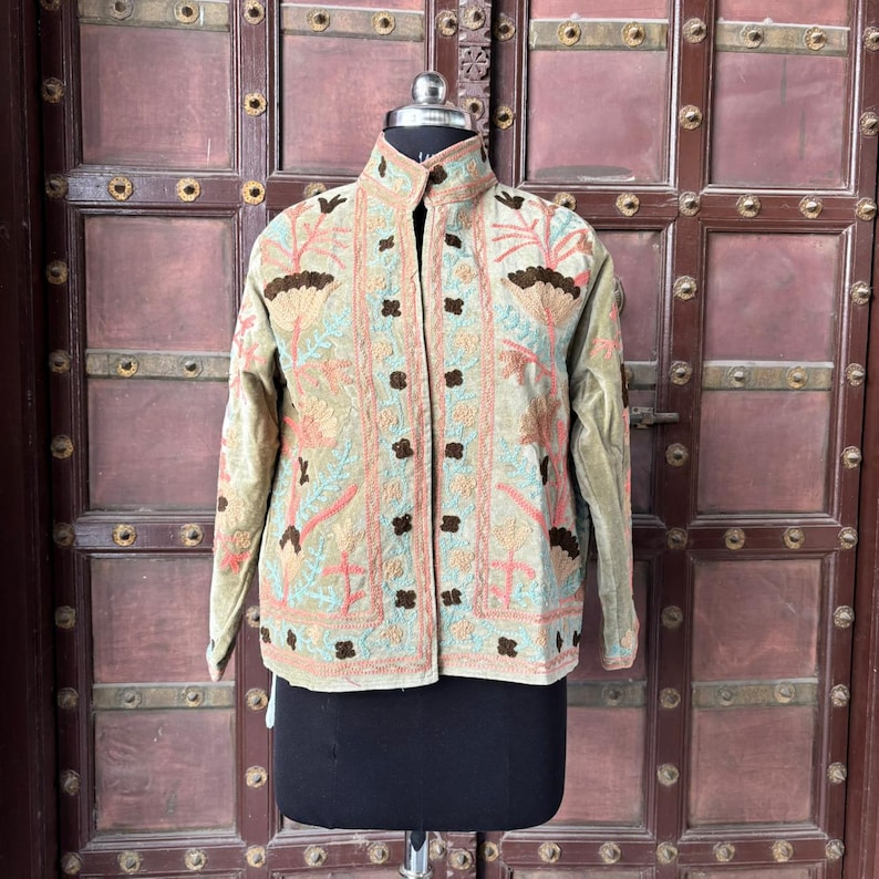 Velvet Suzani Jacket, Suzani Embroidery, Moroccan Jacket, Embroidered Jacket, Embroidered Clothing, Suzani Embroidered Velvet Jacket, Men Tapestry Clothes, Suzani Bird, Autumn Jacket, Oversized Embroidered Demin Jacket, Embroidered Floral Jacket, Embroidered Clothing Women Boho, Floral Suzani, Suzani by the Yard, Suzani Black, Indian Cotton Suzani, Suzani Wholesale, Hand Embroidered Cotton Suzani, Suzani Jacket Peacock, King Suzani, Kilim Blazer Suzani, Handmade Textile Asian, Vintage Winter