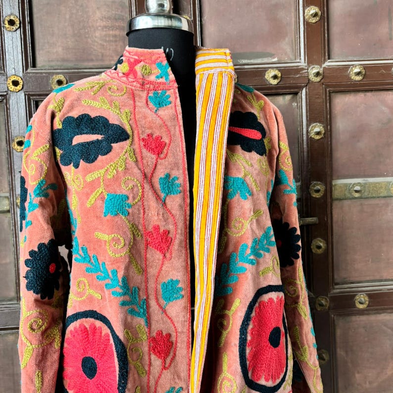 Bohemian Coat, Velvet Boho, Artisan Jacket, Ethnic Jacket, Persian Vest, Unique Womens Jackets, Velvet Suzani Embroidered Jacket, Bohemian Jacket Women, Bohemian Mosaic Coat, Long Boho Embodied Jacket, Bohemian Embroidered Jacket, Boho Jackets, Boho Chic Jacket, Ethnic Coat, Suzani Velvet Long, Velvet Short Coat, Eclectic Long Coat, Art Coat, Boho Winter Jackets, Art to Wear Coat, Embroidered Festival Jacket, Boho Outerwear, Decorative Jacket