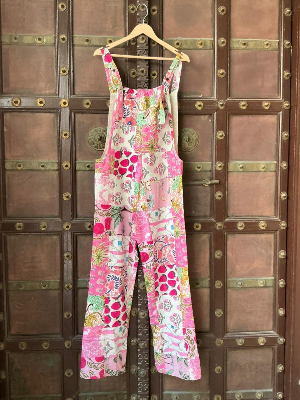 Handmade Patchwork Hippie Cotton Jumpsuit, Wide-Leg Overalls, Assorted Colors and Unique Patches