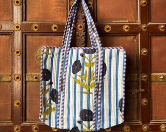 Cotton Quilted Tote Bag, Large Handmade Weekender Travel Bag, Shopping bags