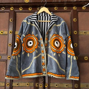 Embroidered Cotton Jacket | Indian Patchwork Kimono Coat, Boho Outerwear