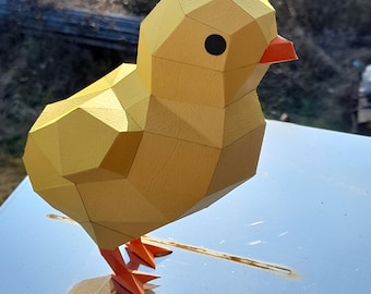 Low-Poly Chick Papercraft Template – Easter Desk Decor (PDF, SVG, DXF)