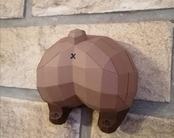 3D Papercraft Funny Bear Butt Digital Template - Pdf Svg Dxf | Cucul Ours | DIY
