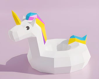 Low-Poly Unicorn Pool Float Papercraft Template – Magical Desk Decor (PDF, SVG, DXF)