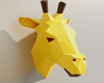 Low-Poly Giraffe Head Papercraft Template – Safari Wall Hanging Decor (PDF, SVG, DXF)
