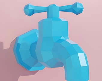 Low-Poly Faucet Papercraft Template – Vintage Tap Wall Art & Desk Sculpture (PDF, SVG, DXF)