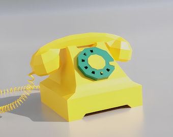 Low-Poly Retro Phone Papercraft Template – Vintage Rotary Telephone Desk Decor (PDF, SVG, DXF)