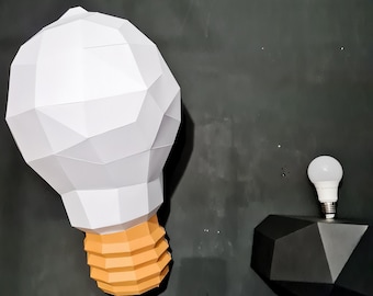 Low-Poly Light Bulb Papercraft Template – Bright Idea Wall Decor (PDF, SVG, DXF)