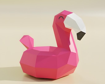 Low-Poly Flamingo Papercraft Template – Pink Flamingo Desk Decor (PDF, SVG, DXF)