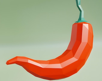 Low-Poly Chili Pepper Papercraft Template – Giant Wall Hanging Statement Decor (PDF, SVG, DXF)