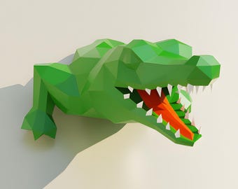 Low-Poly Crocodile Papercraft Template – 3D Desk Decor Sculpture (PDF, SVG, DXF)