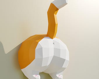 3D Papercraft Funny Cat Butt Digital Template - Pdf Svg Dxf | Cucul Chat | DIY