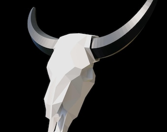 Low-Poly Bison Skull Papercraft Template – Western Wall Decor (PDF, SVG, DXF)