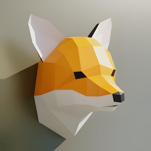 Szablon papierowy z głową lisa w technologii Low-Poly – dekoracja trofeum do montażu na ścianie (PDF, SVG, DXF)