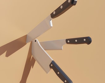 Low-Poly Knives Papercraft Template – 3 Knife Wall Decor Set (PDF, SVG, DXF)