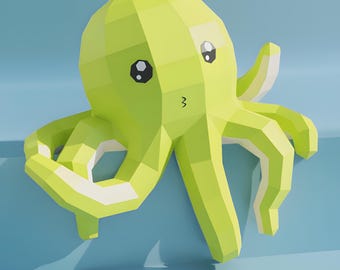 Low-Poly Octopus Papercraft Template – Sea Creature Desk Decor (PDF, SVG, DXF)