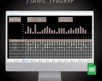 Digital Habit Tracker | Dark Mode Google Sheets Planner (Instant Download)